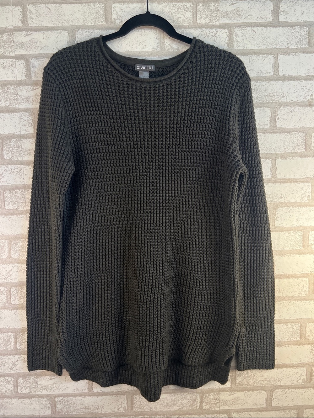 Divided Men's Olive Green Waffle-Knit Crewneck Sweater